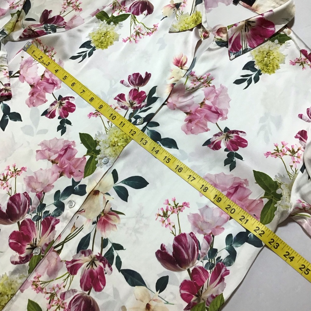 Zara Satin Floral Button Down Long Sleeve Blouse - Pink and Green - Picture 12 of 12